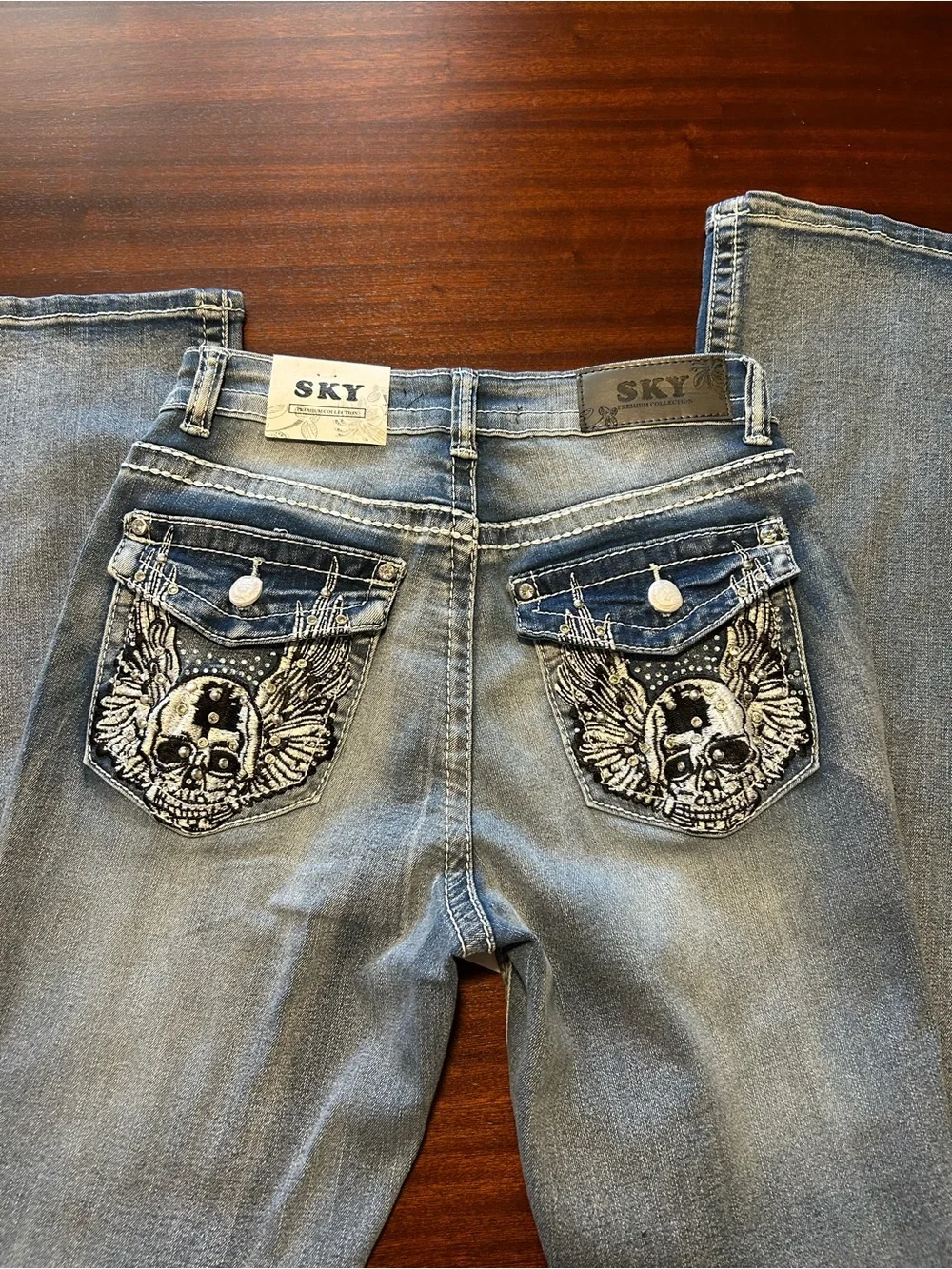 SKY Women’s Blue Embroidered Back-Pocket Jeans
